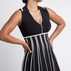 Sale Aje ATHLETICA Sleeveless Pleated Knit Mini Dress 801 Black/White