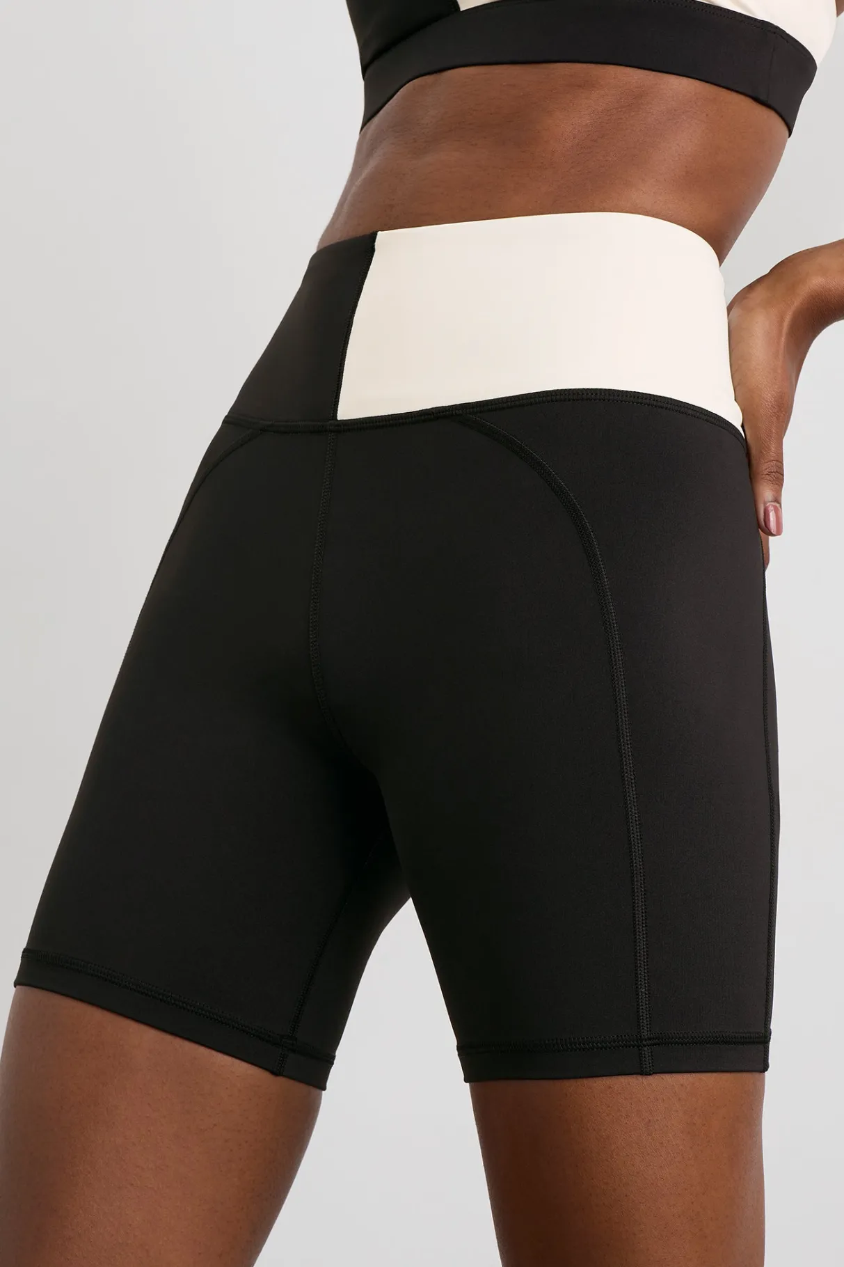 spliced_bike_short__0.webp Discount Aje ATHLETICA Spliced Bike Short 633 Black Limestone Beige