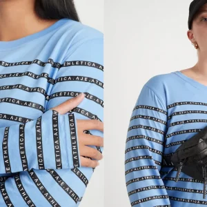 Best Sale Aje ATHLETICA Stripe Logo Long Sleeve T-Shirt 127 Cerulean Blue/Stripe