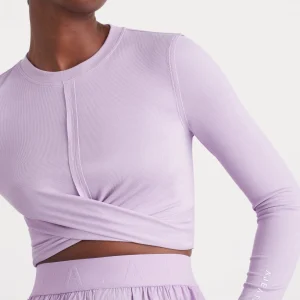 Fashion Aje ATHLETICA Twist Front Long Sleeve Crop Top 328 Lavender/White