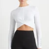 Cheap Aje ATHLETICA Twist Front Long Sleeve Crop Top 328 White/Black