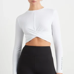 Cheap Aje ATHLETICA Twist Front Long Sleeve Crop Top 328 White/Black