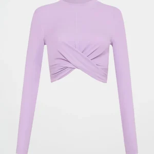Fashion Aje ATHLETICA Twist Front Long Sleeve Crop Top 328 Lavender/White