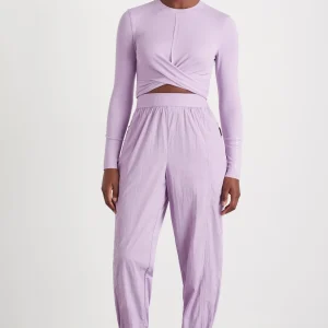 Fashion Aje ATHLETICA Twist Front Long Sleeve Crop Top 328 Lavender/White
