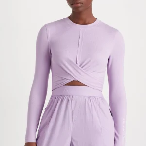 Fashion Aje ATHLETICA Twist Front Long Sleeve Crop Top 328 Lavender/White