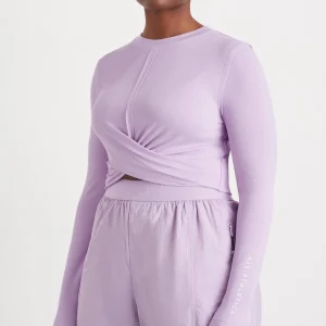 Fashion Aje ATHLETICA Twist Front Long Sleeve Crop Top 328 Lavender/White