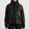 Clearance Aje ATHLETICA Vegan Leather Ruched Jacket 770 Black