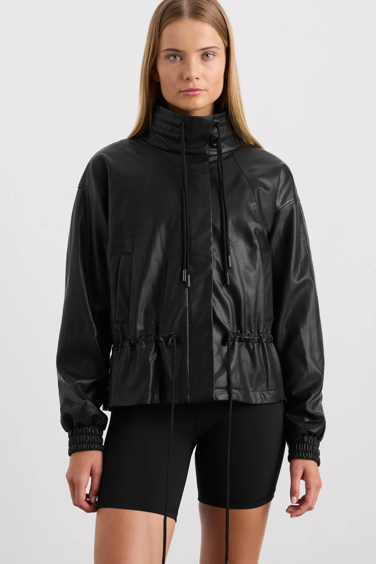 vegan_leather_ruched_jacket__0.webp Clearance Aje ATHLETICA Vegan Leather Ruched Jacket 770 Black