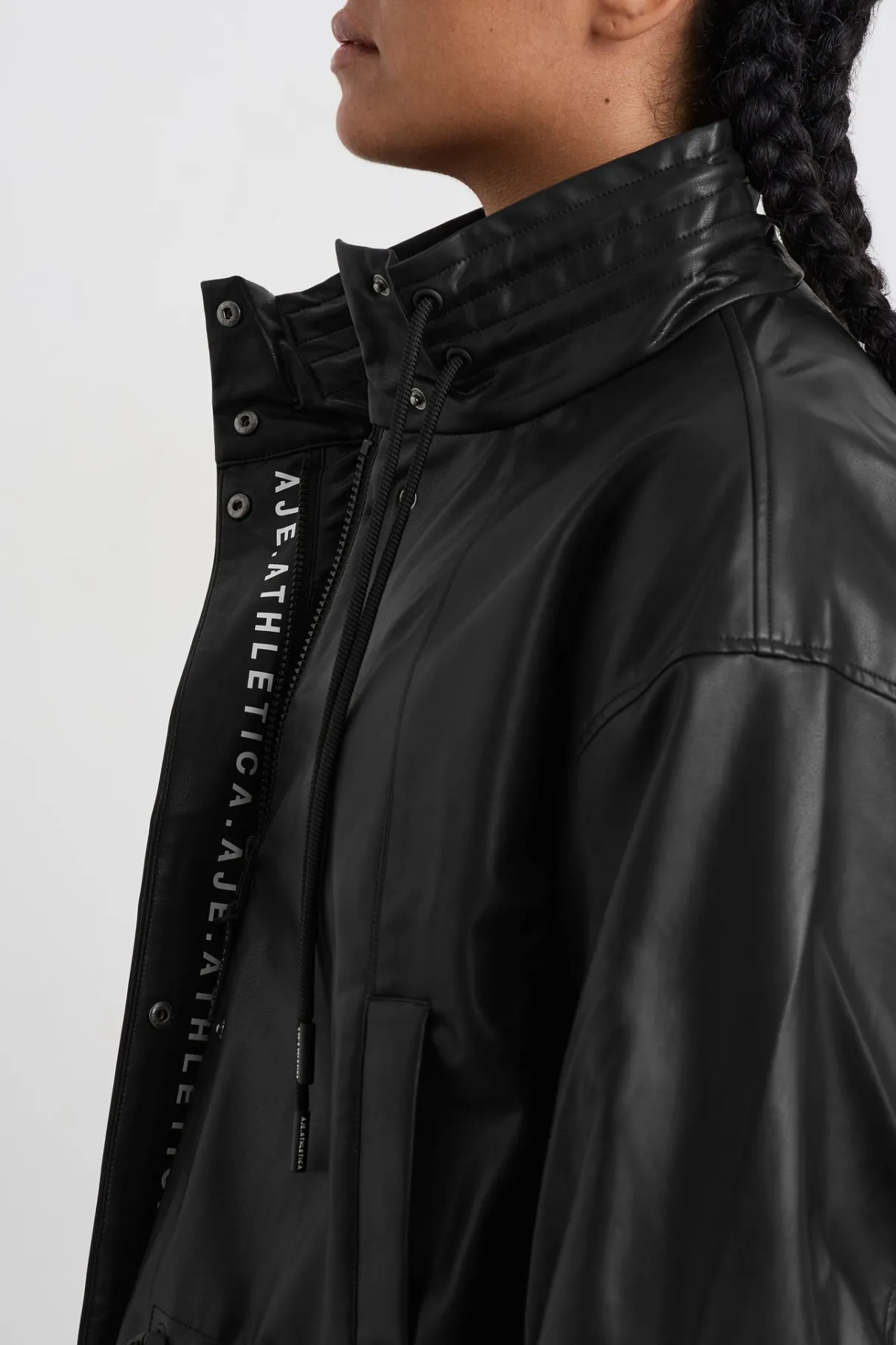 vegan_leather_ruched_jacket__10.webp Clearance Aje ATHLETICA Vegan Leather Ruched Jacket 770 Black