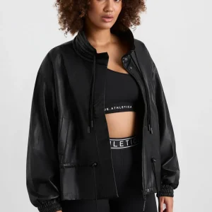 Clearance Aje ATHLETICA Vegan Leather Ruched Jacket 770 Black