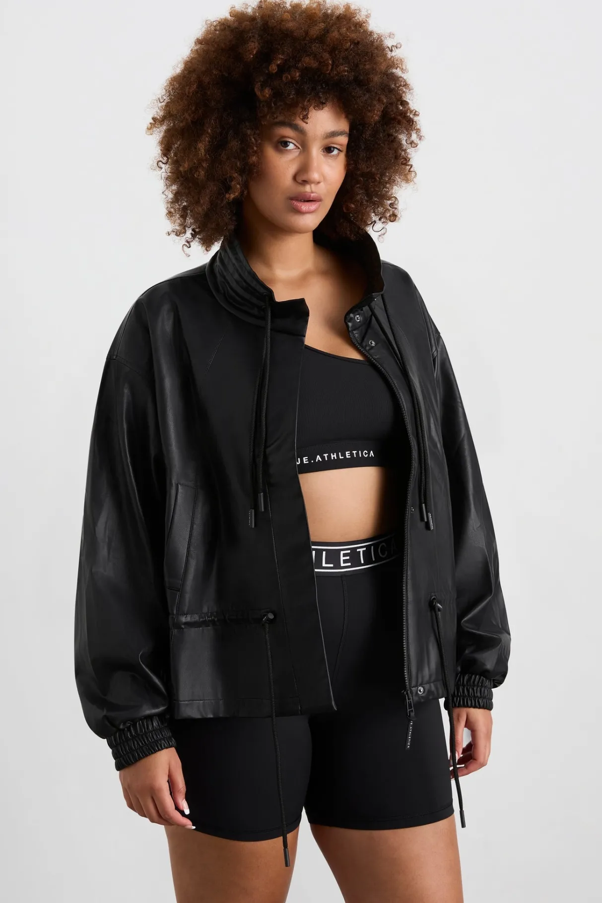 vegan_leather_ruched_jacket__12.webp Clearance Aje ATHLETICA Vegan Leather Ruched Jacket 770 Black