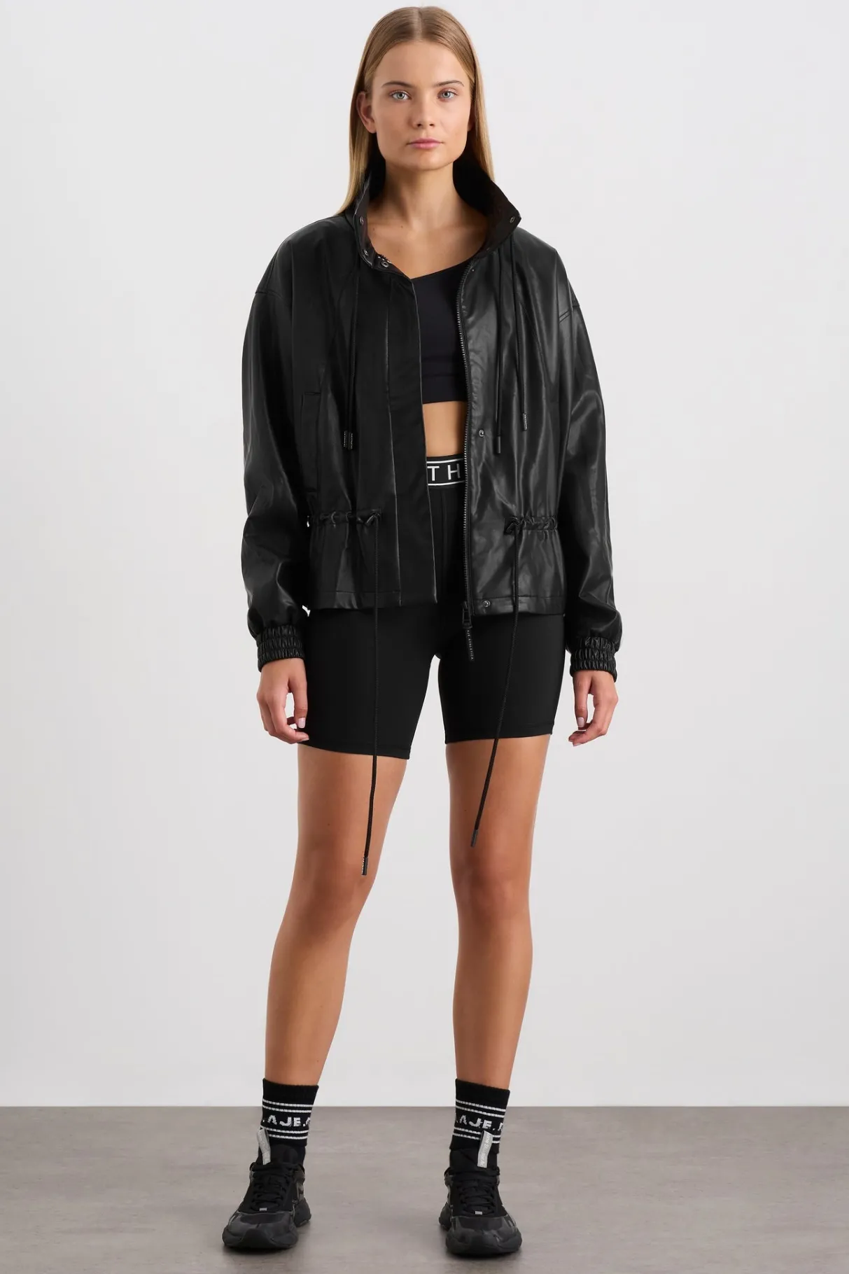 vegan_leather_ruched_jacket__2.webp Clearance Aje ATHLETICA Vegan Leather Ruched Jacket 770 Black