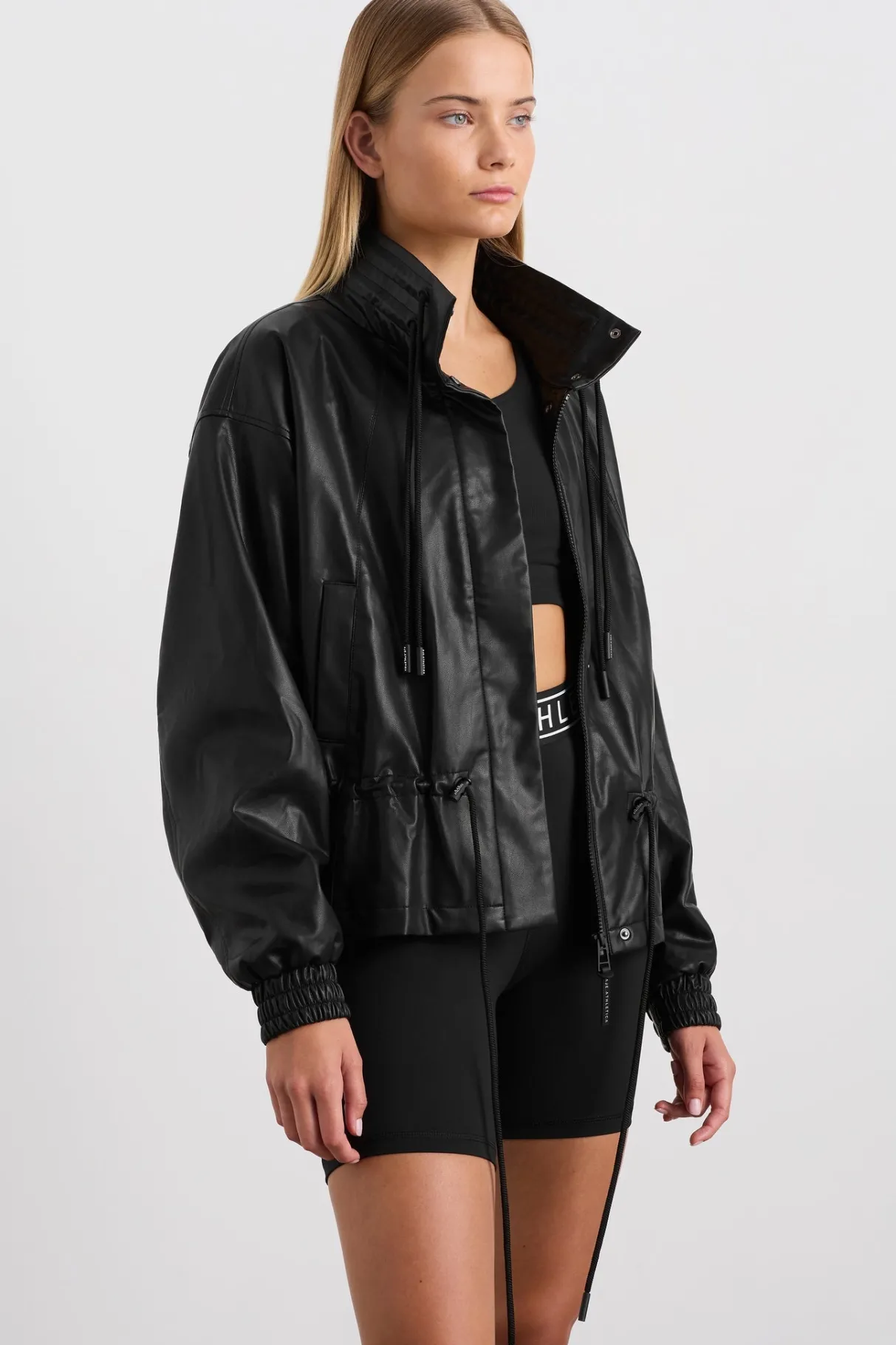 vegan_leather_ruched_jacket__3.webp Clearance Aje ATHLETICA Vegan Leather Ruched Jacket 770 Black