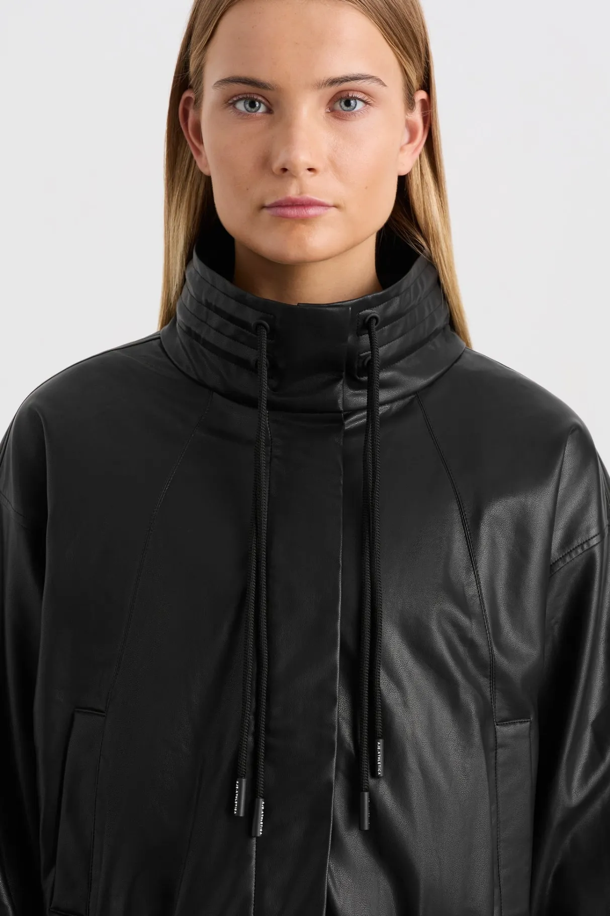 vegan_leather_ruched_jacket__4.webp Clearance Aje ATHLETICA Vegan Leather Ruched Jacket 770 Black