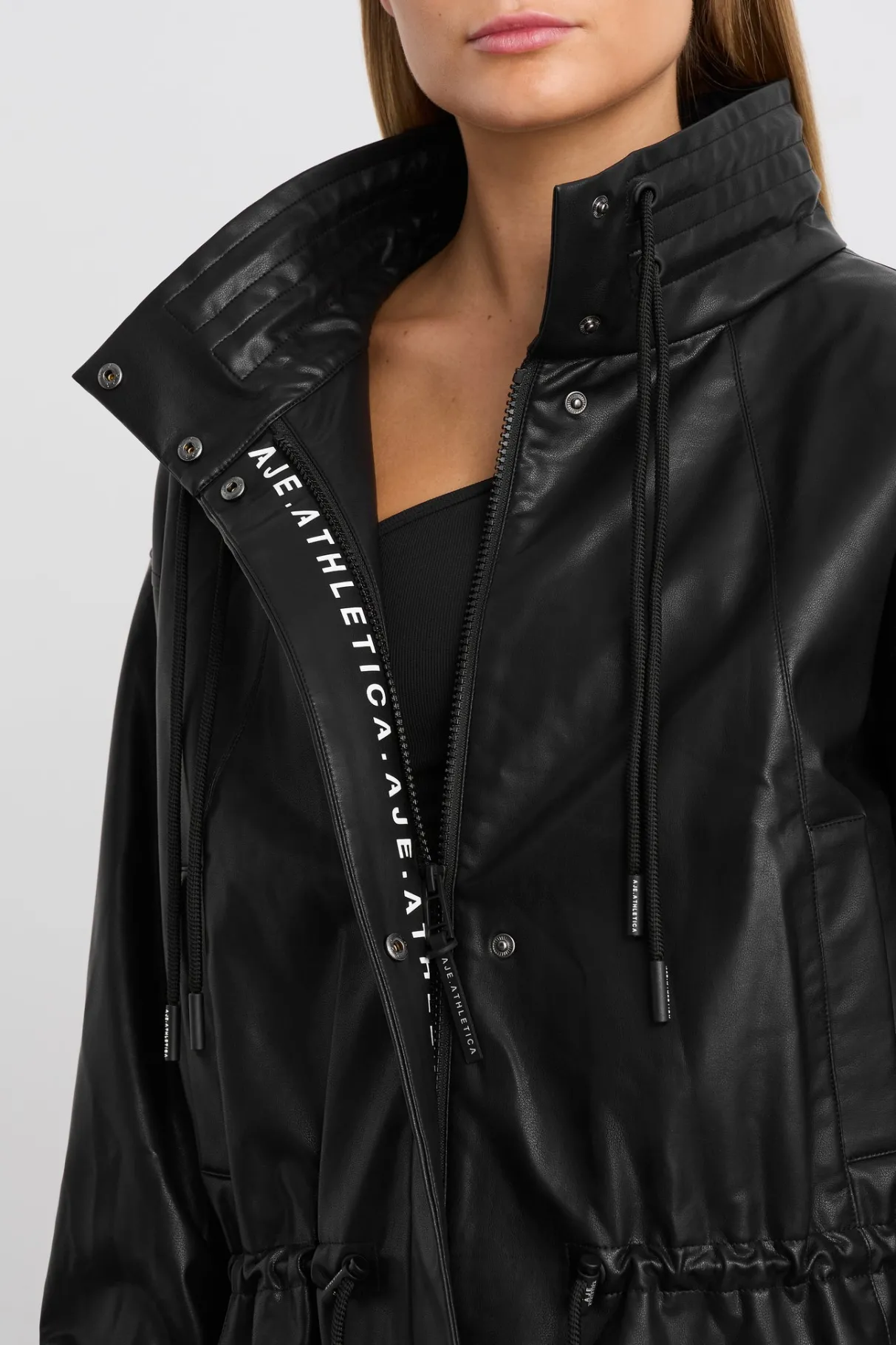 vegan_leather_ruched_jacket__5.webp Clearance Aje ATHLETICA Vegan Leather Ruched Jacket 770 Black