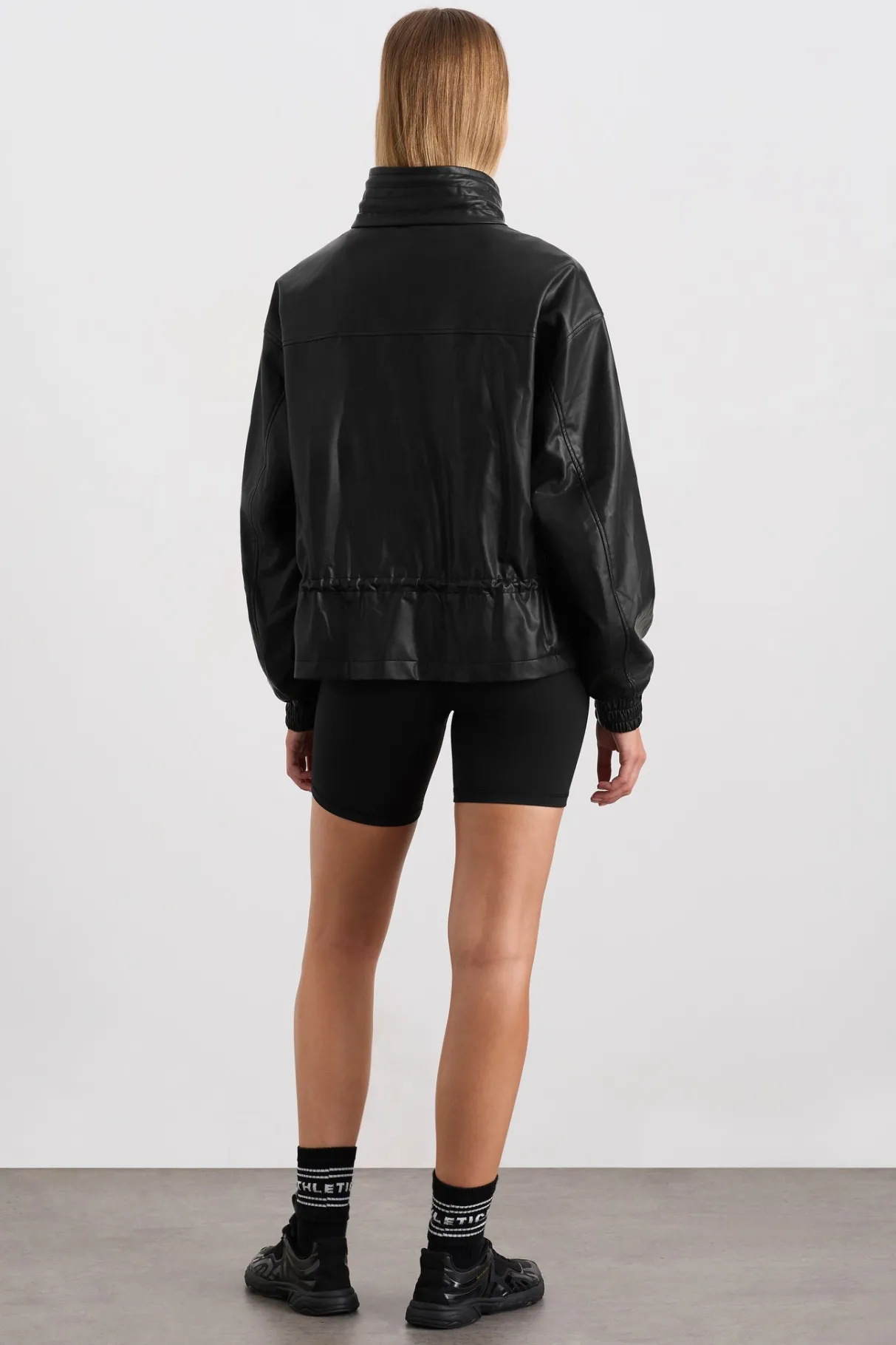 vegan_leather_ruched_jacket__6.webp Clearance Aje ATHLETICA Vegan Leather Ruched Jacket 770 Black