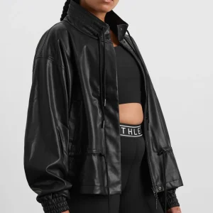 Clearance Aje ATHLETICA Vegan Leather Ruched Jacket 770 Black