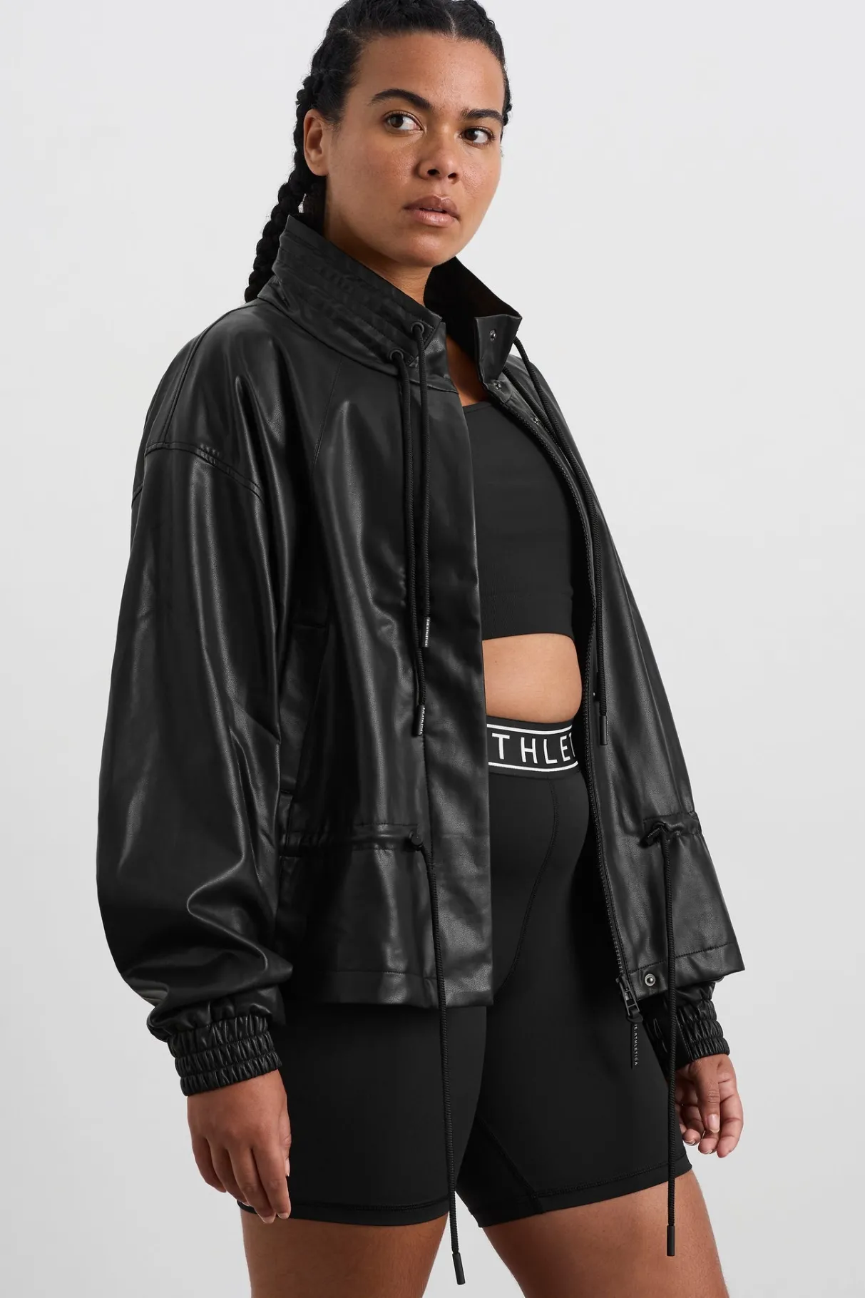 vegan_leather_ruched_jacket__7.webp Clearance Aje ATHLETICA Vegan Leather Ruched Jacket 770 Black