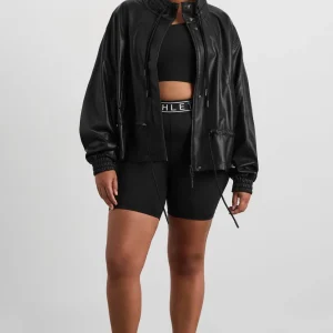 Clearance Aje ATHLETICA Vegan Leather Ruched Jacket 770 Black