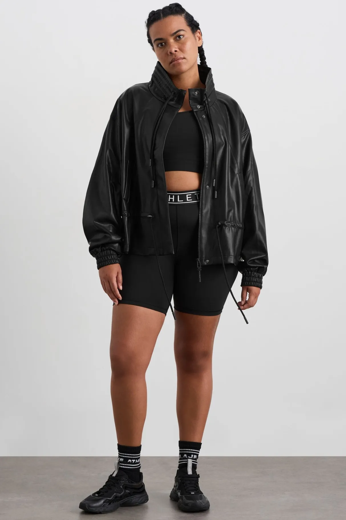 vegan_leather_ruched_jacket__8.webp Clearance Aje ATHLETICA Vegan Leather Ruched Jacket 770 Black