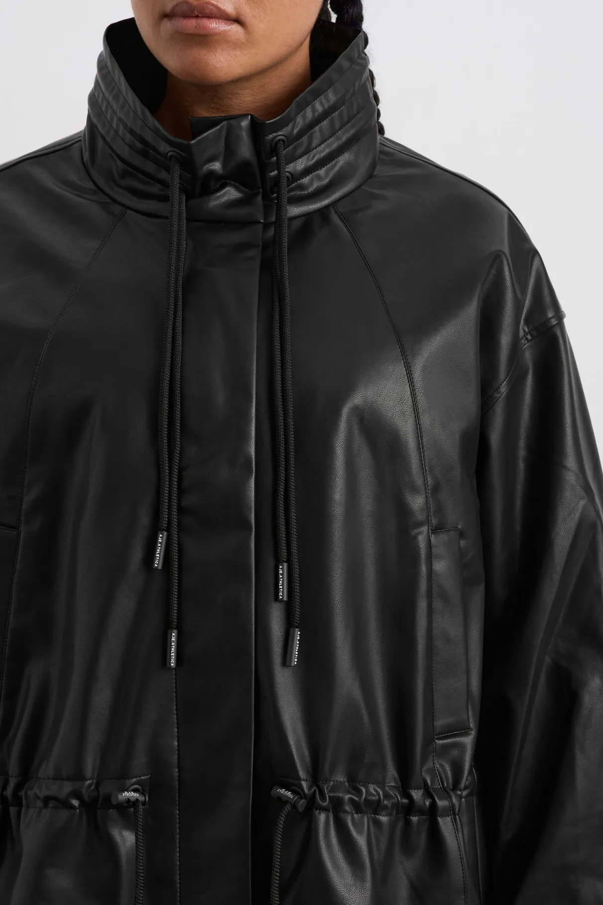 vegan_leather_ruched_jacket__9.webp Clearance Aje ATHLETICA Vegan Leather Ruched Jacket 770 Black