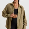 Fashion Aje ATHLETICA Windbreaker Logo Shirt 427 Soft Khaki