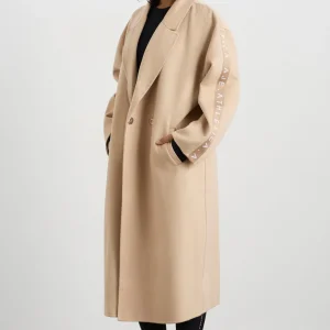 Shop Aje ATHLETICA Wool Blend Long Line Coat 773 Biscotti Beige