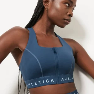 Cheap Aje ATHLETICA Zip Front Logotape Sports Bra 319 Midnight Blue/Steel Blue
