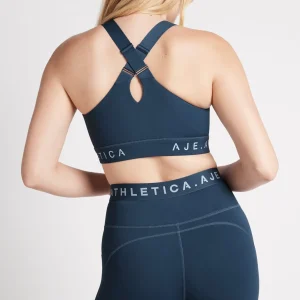 Cheap Aje ATHLETICA Zip Front Logotape Sports Bra 319 Midnight Blue/Steel Blue