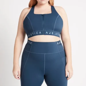 Cheap Aje ATHLETICA Zip Front Logotape Sports Bra 319 Midnight Blue/Steel Blue