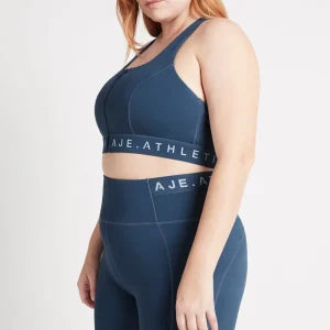 Cheap Aje ATHLETICA Zip Front Logotape Sports Bra 319 Midnight Blue/Steel Blue
