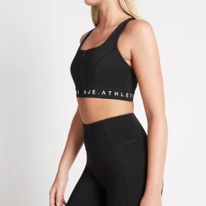 Cheap Aje ATHLETICA Zip Front Logotape Sports Bra 319 Black