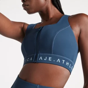 Cheap Aje ATHLETICA Zip Front Logotape Sports Bra 319 Midnight Blue/Steel Blue