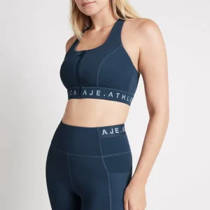 Cheap Aje ATHLETICA Zip Front Logotape Sports Bra 319 Midnight Blue/Steel Blue