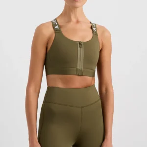 Best Sale Aje ATHLETICA Zip Front Sports Bra 304 Deep Khaki