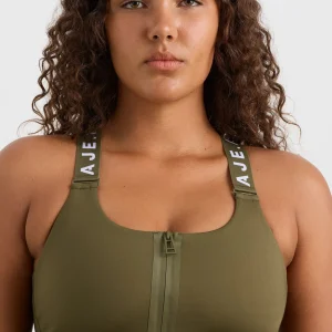Best Sale Aje ATHLETICA Zip Front Sports Bra 304 Deep Khaki