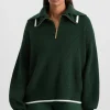 Store Aje ATHLETICA 1/4 Zip Ribbed Knit Jumper 431 Pine Green