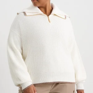 Cheap Aje ATHLETICA 1/4 Zip Ribbed Knit Jumper 431 Ivory Dune Brown