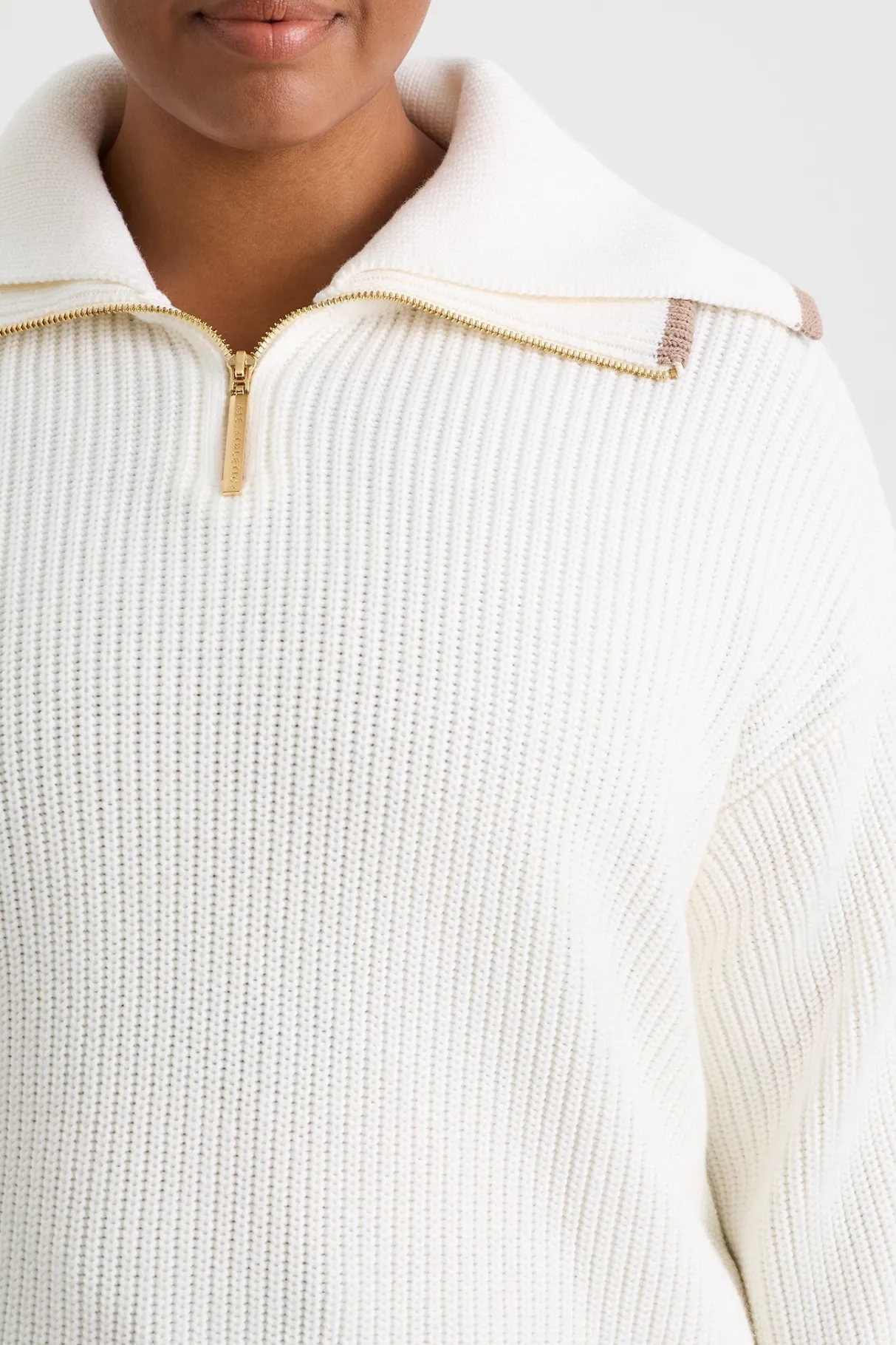 zip_ribbed_knit_jumper__12.webp Cheap Aje ATHLETICA 1/4 Zip Ribbed Knit Jumper 431 Ivory Dune Brown