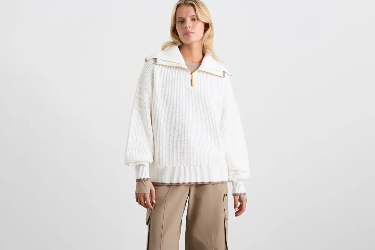 zip_ribbed_knit_jumper__14.webp Cheap Aje ATHLETICA 1/4 Zip Ribbed Knit Jumper 431 Ivory Dune Brown