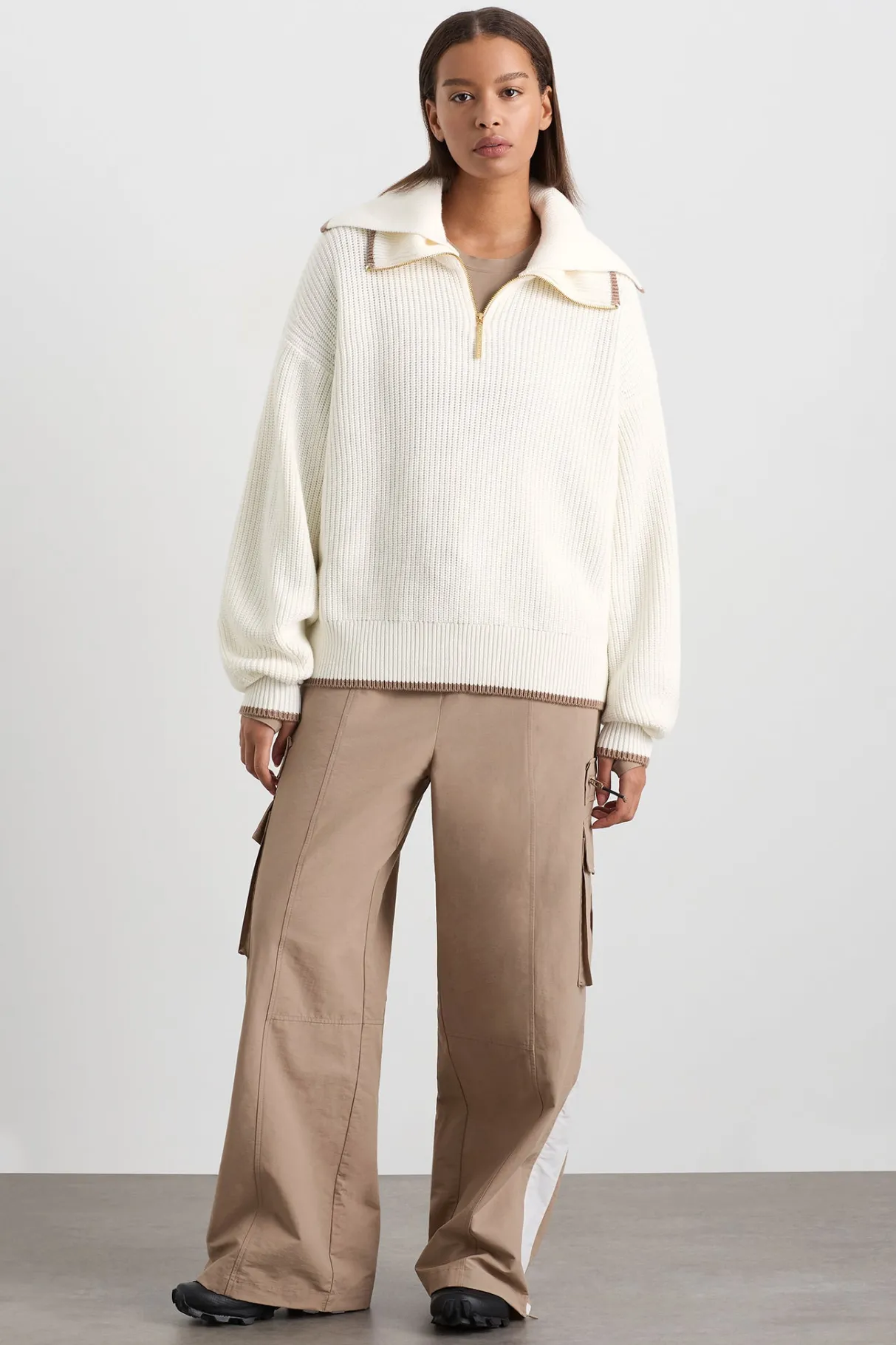 zip_ribbed_knit_jumper__2.webp Cheap Aje ATHLETICA 1/4 Zip Ribbed Knit Jumper 431 Ivory Dune Brown
