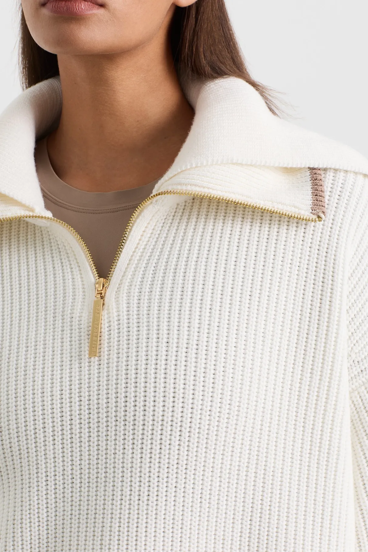 zip_ribbed_knit_jumper__3.webp Cheap Aje ATHLETICA 1/4 Zip Ribbed Knit Jumper 431 Ivory Dune Brown