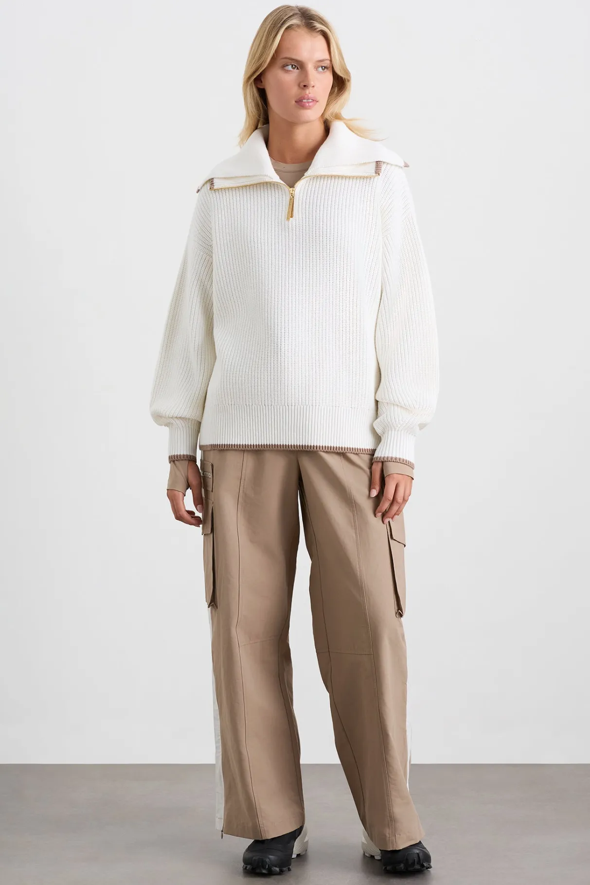 zip_ribbed_knit_jumper__6.webp Cheap Aje ATHLETICA 1/4 Zip Ribbed Knit Jumper 431 Ivory Dune Brown