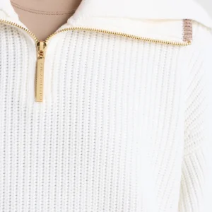 Cheap Aje ATHLETICA 1/4 Zip Ribbed Knit Jumper 431 Ivory Dune Brown